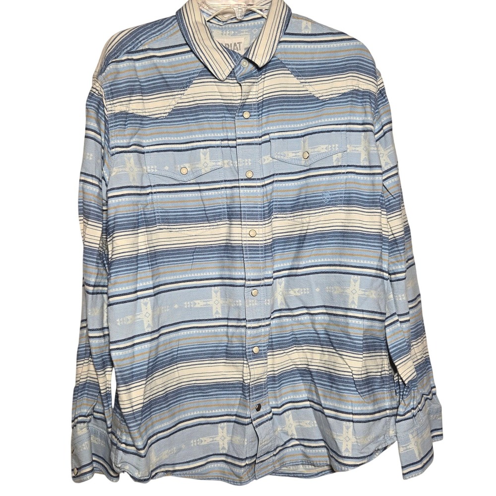 Ariat Retro Fit‎ Mens XL Blue Southwestern Geometric Pearl Snap Western Shirt